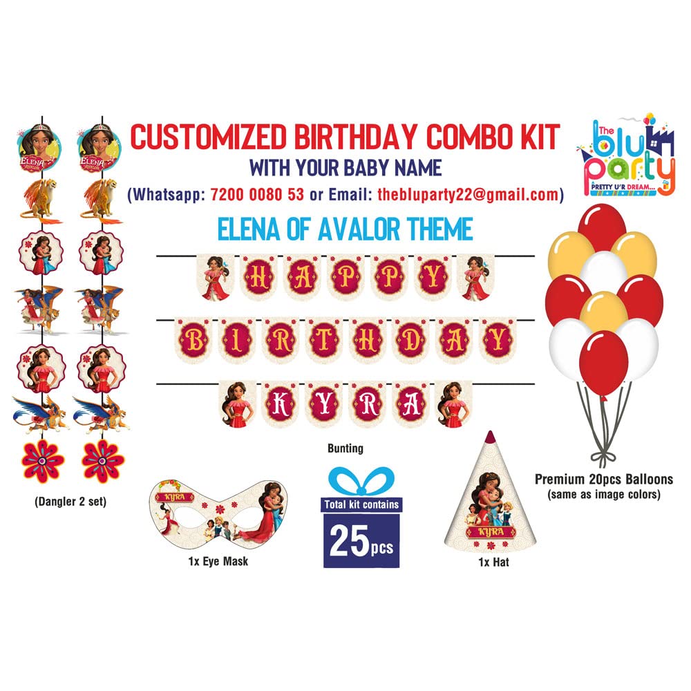 The Blu Party? Elena of Avalor Theme Birthday Compact Kit with Baby Name & Age for Elena of Avalor Birthday Decorations