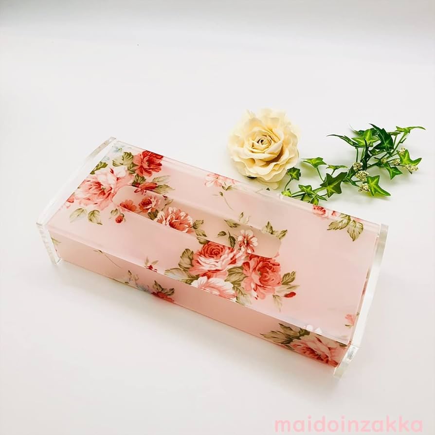 Amazon｜紅ローズ ティッシュケース 光沢 アクリル バラ 薔薇柄