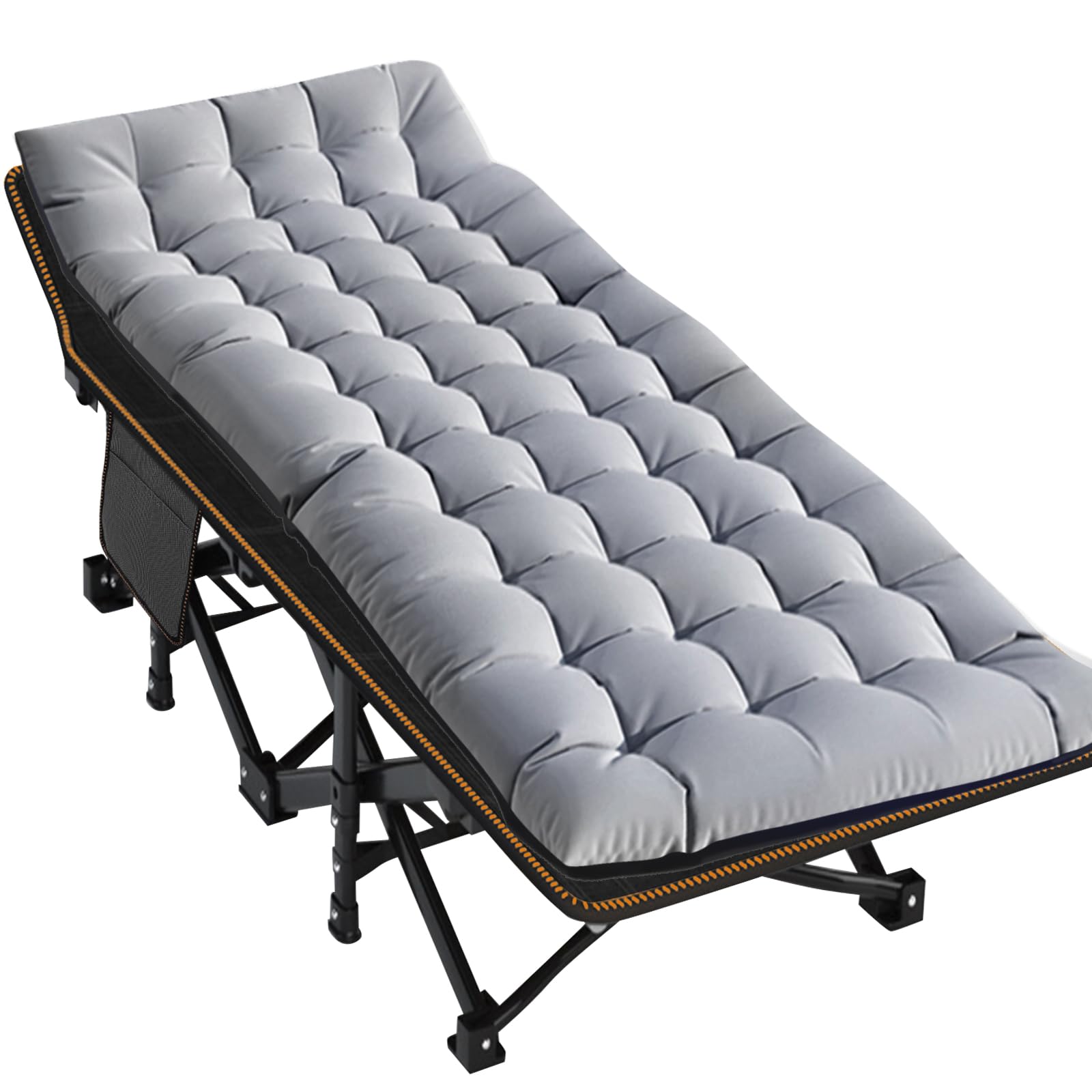 MOPHOTO Oversized Folding Camping bed With Mat for Adults, 198cmL x 81.5cmW x 46cmH Heavy Duty Outdoor Bed with Carry Bag,1200 D Layer Oxford Travel Fold up (Grey)