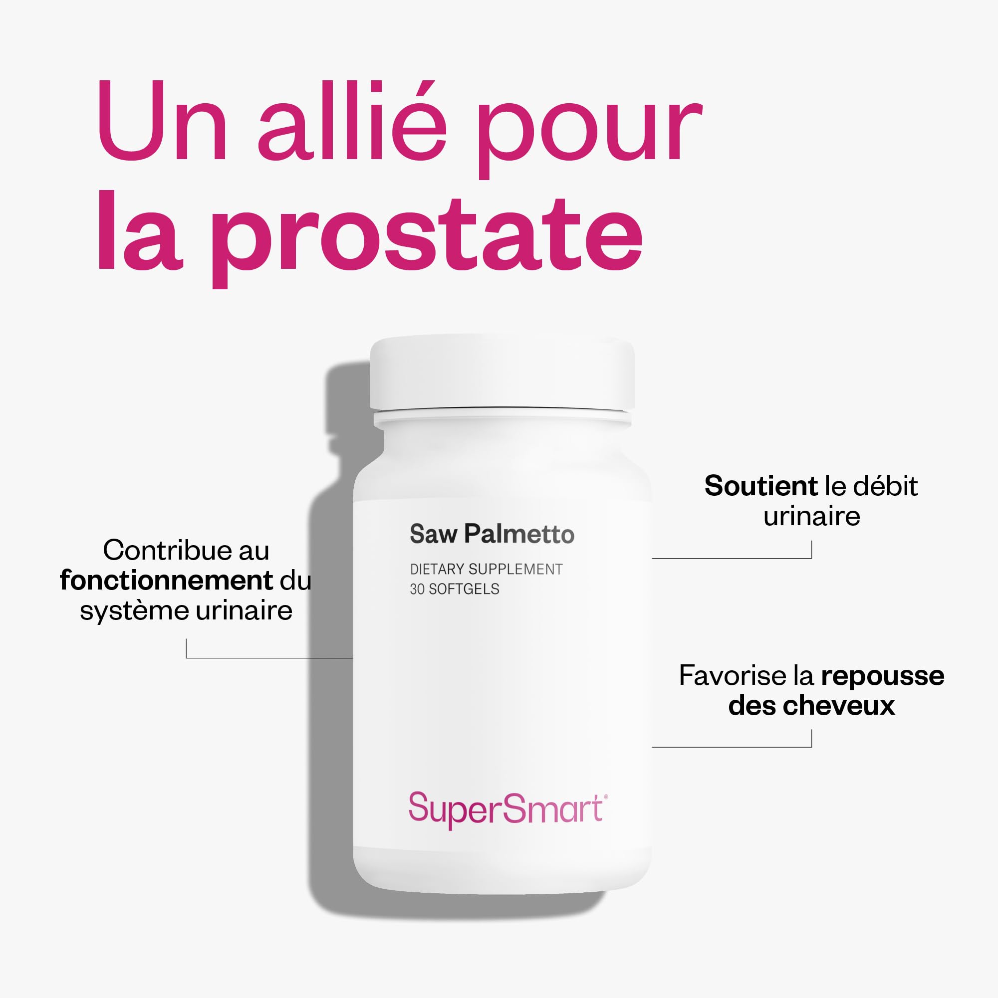 Saw Palmetto - Aide à Maintenir une Santé Optimale de la Prostate - Soutient le Débit Urinaire - Extrait Lipidostérolique de Palmier Scie Standardisé à 85% d'Acides Gras Libres - SuperSmart