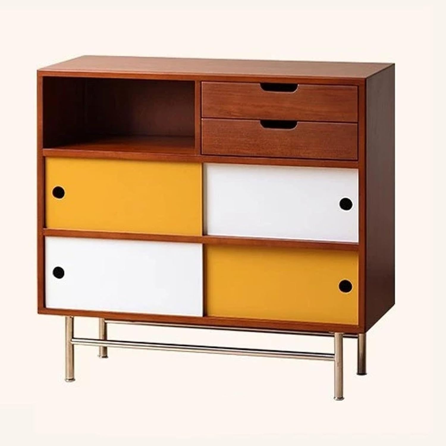 Wooden Sideboard Buffet Cabinet with Sliding Doors，Color Blocking Kitchen Storage Hutch Cupboard, Coffee Bar Table for Living Room, Dining, Entry