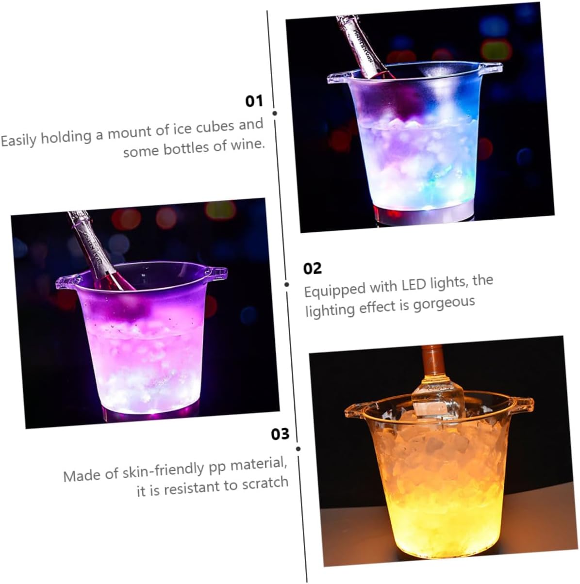 LED Luminous Ice Bucket with Dual Handles, Frosted Battery-powered Wine and Beer Cooler, round Illuminated Ice Cooler Bucket for Bar, Ktv, Party Use