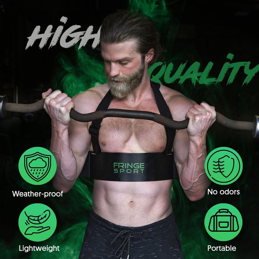 FringeSport Arm Blaster with Padded Elbow Nooks - Prick-Free Bicep Blaster, Adjustable Bicep curl Support Isolator for Ultimate Strength and Muscle Gains (Black)