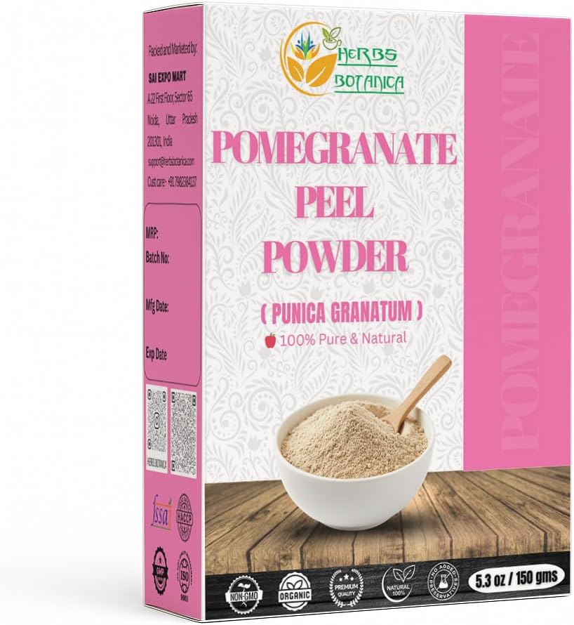 Herbs Botanica Pomegranate Peel Powder 5.3 oz / 150 GMS, Natural Punica Granatum | Promote Youthful Skin | Gluten Free & Non GMO | Skin Care