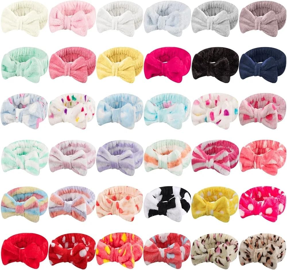 (Pack of 2) Facial Spa Makeup Cleansing Cute Bow Velvet Elastic Headband for Women- Multicolor 2