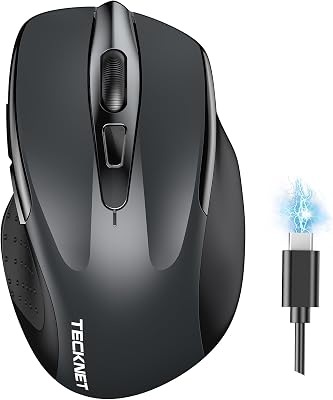 TECKNET Mouse Bluetooth Ricaricabile, Multi-dispositivo Mouse Wireless Silenzioso (Tri-Mode: BT 5.0/3.0 + 2.4G), 4800 DPI, Ergonomico, Portatile per Laptops, Mac OS, Android, Windows