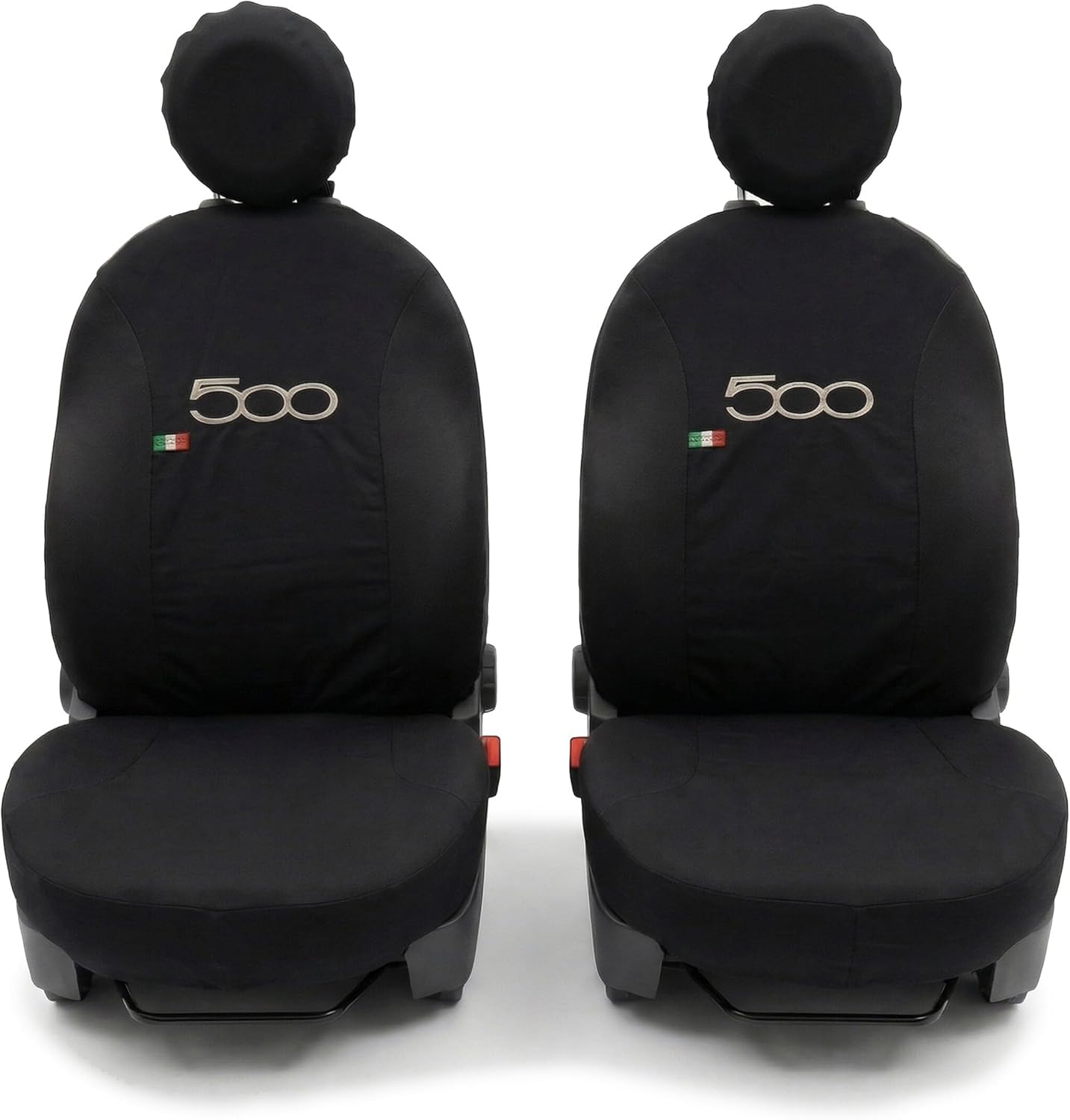Rebeca Shop Coprisedili Anteriori in Policotone, Set 6 Pezzi con Ricamo Centrale, Compatible con 500, Made in Italy (nero)