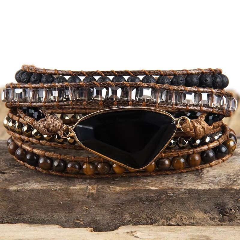 Image of Boho Wrap Bracelet for Women, Handmade Natural Imperial Jasper Multi-Layer Stone Beaded Bracelet, Bohemian Healing Crystal Stone Jewelry Gifts