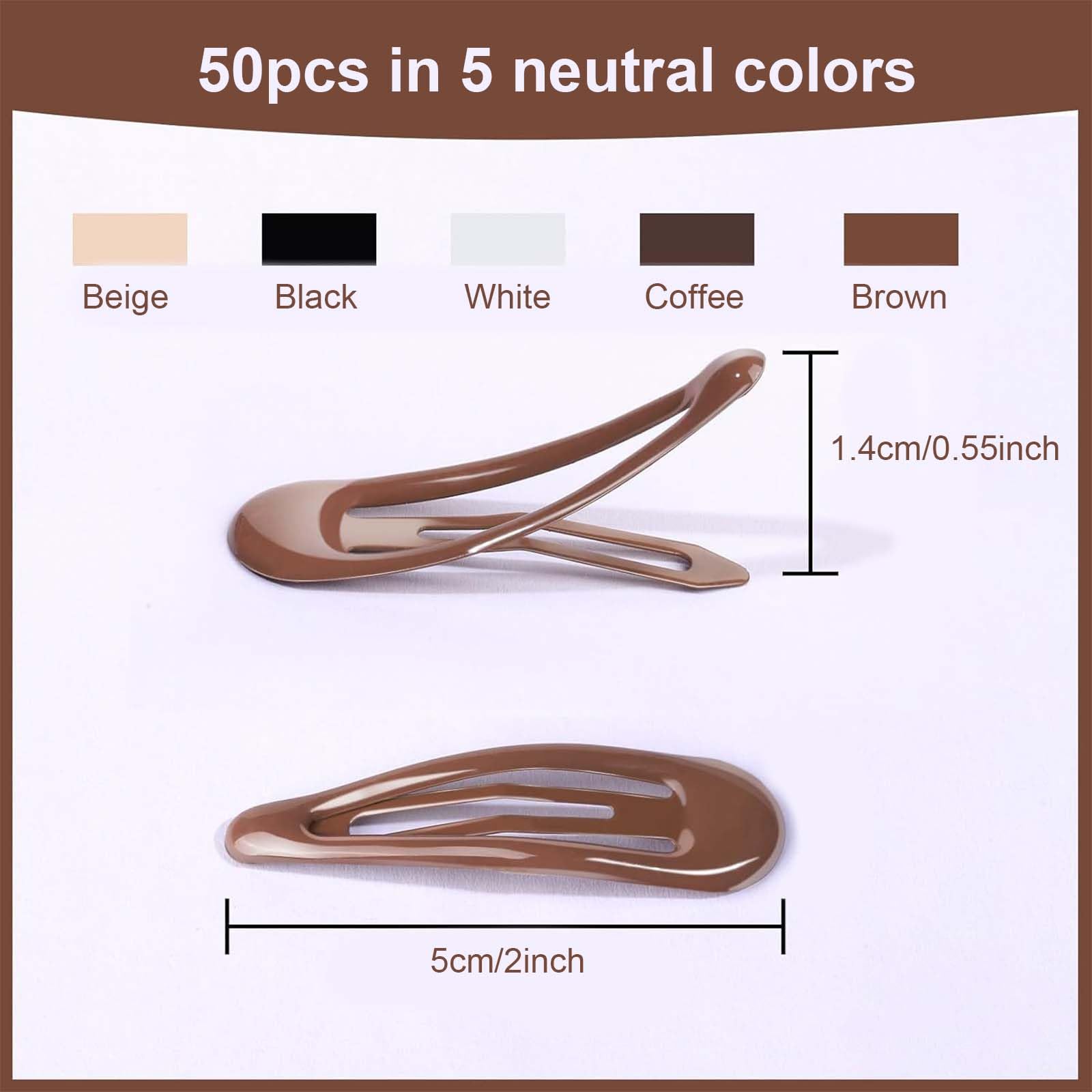 Hair Clips Non-Slip - ShiningUU 50Pcs 2 Inch No Crease Hair Clips, white, black, brown, coffee brown, and beige, 1 count (Pack of 50) - Image 2