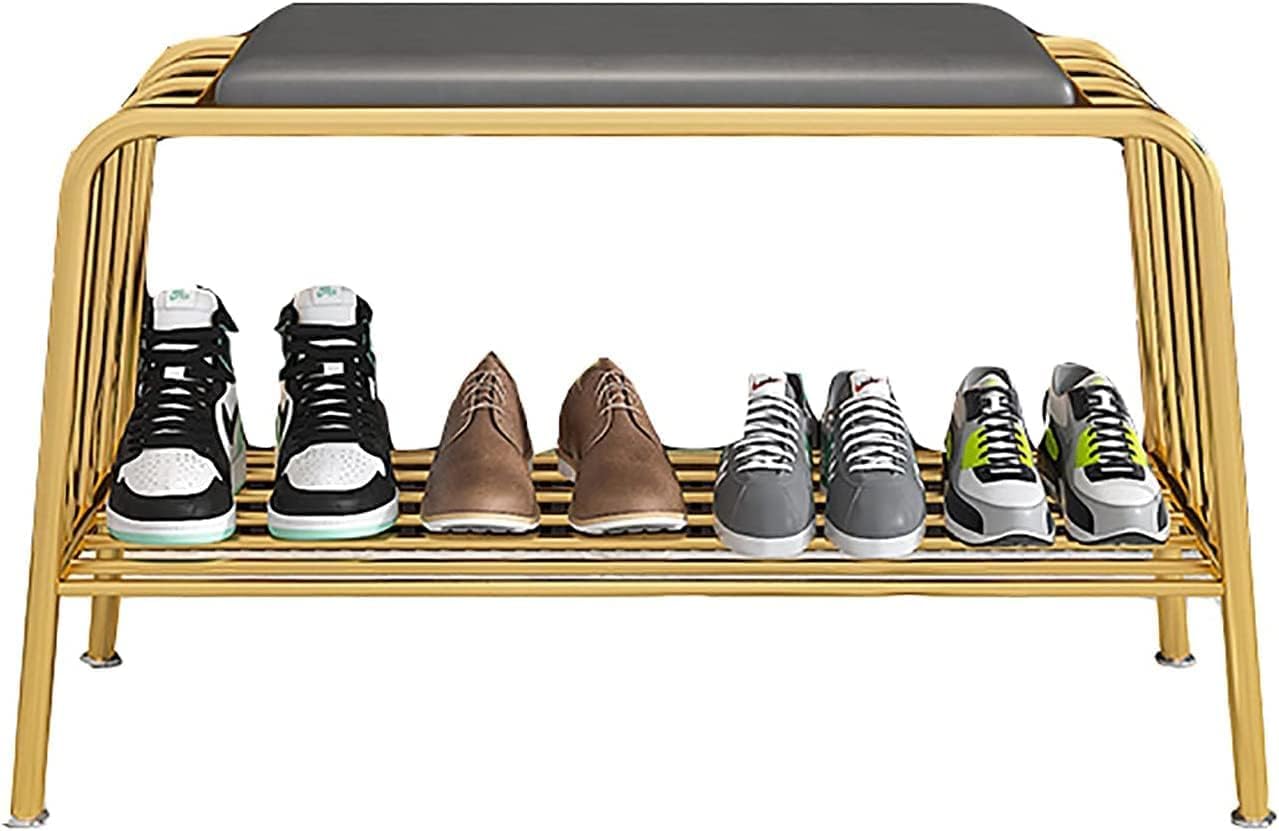 Banc de rangement à chaussures à 1 niveau en métal avec assise meuble de couloir et chambre