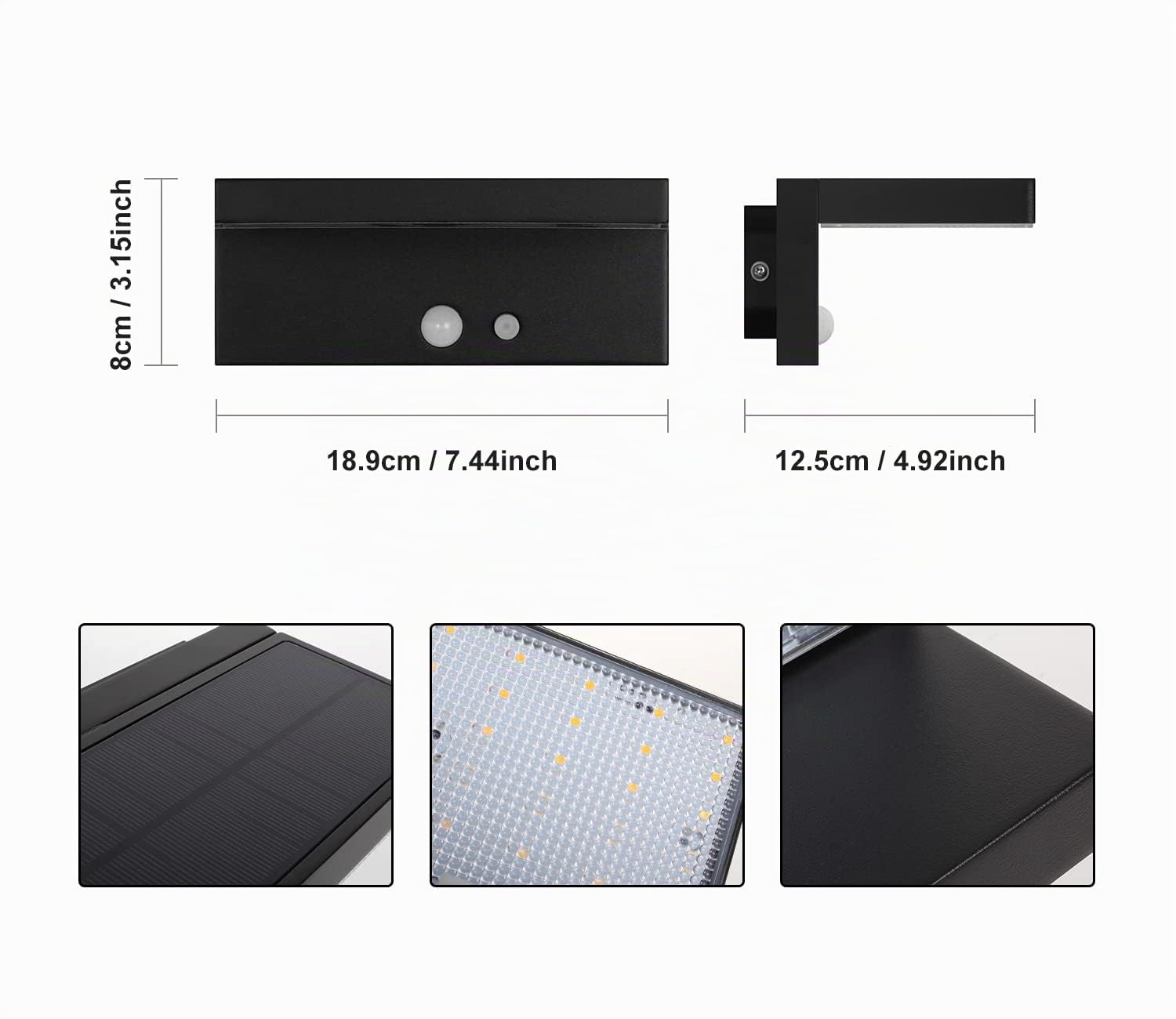 DAWALIGHT Solarlampen für Außen mit Bewegungsmelder 3 Modi IP44 Wasserdichte Außenlampe Solar Wand Solarleuchten für Garten Hof Stufen Haustüren Rasen Haus Garage, Aluminium, Schwarz