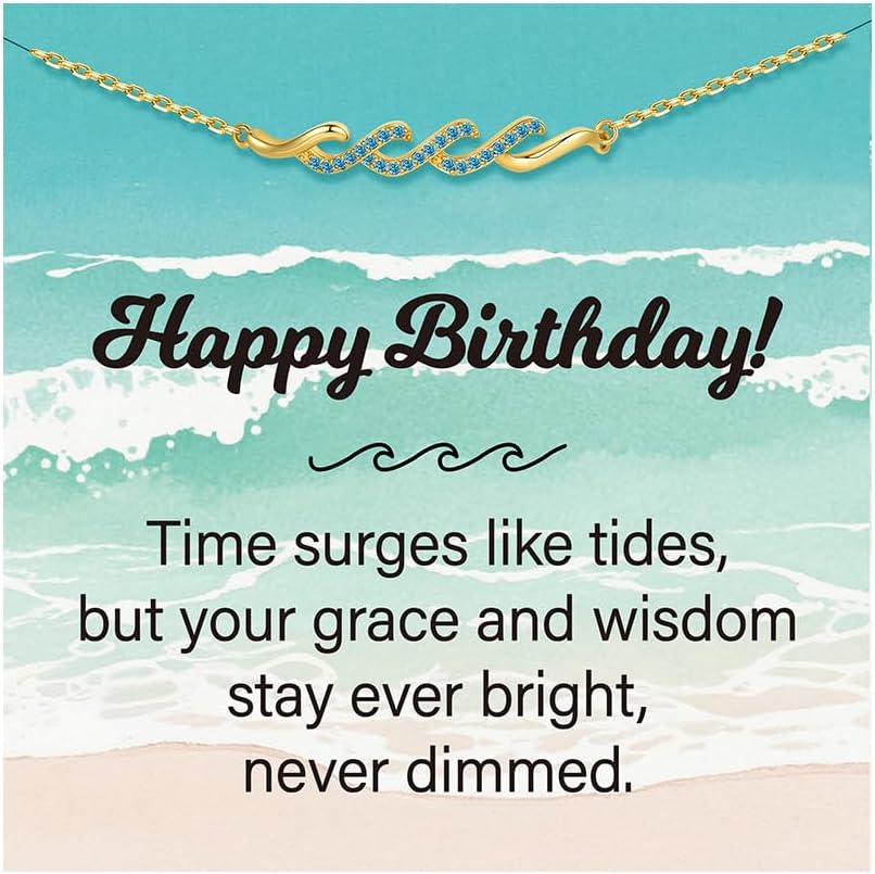 IEFLIFE Birthday Gifts for Women - 14K-Gold-Plated Zirconia Wave Bracelet Birthday Gifts for Women Her, 30 40 50 60 70 Year Old Gift for Women Her, Happy Birthday Wave Bracelet Jewelry Gift
