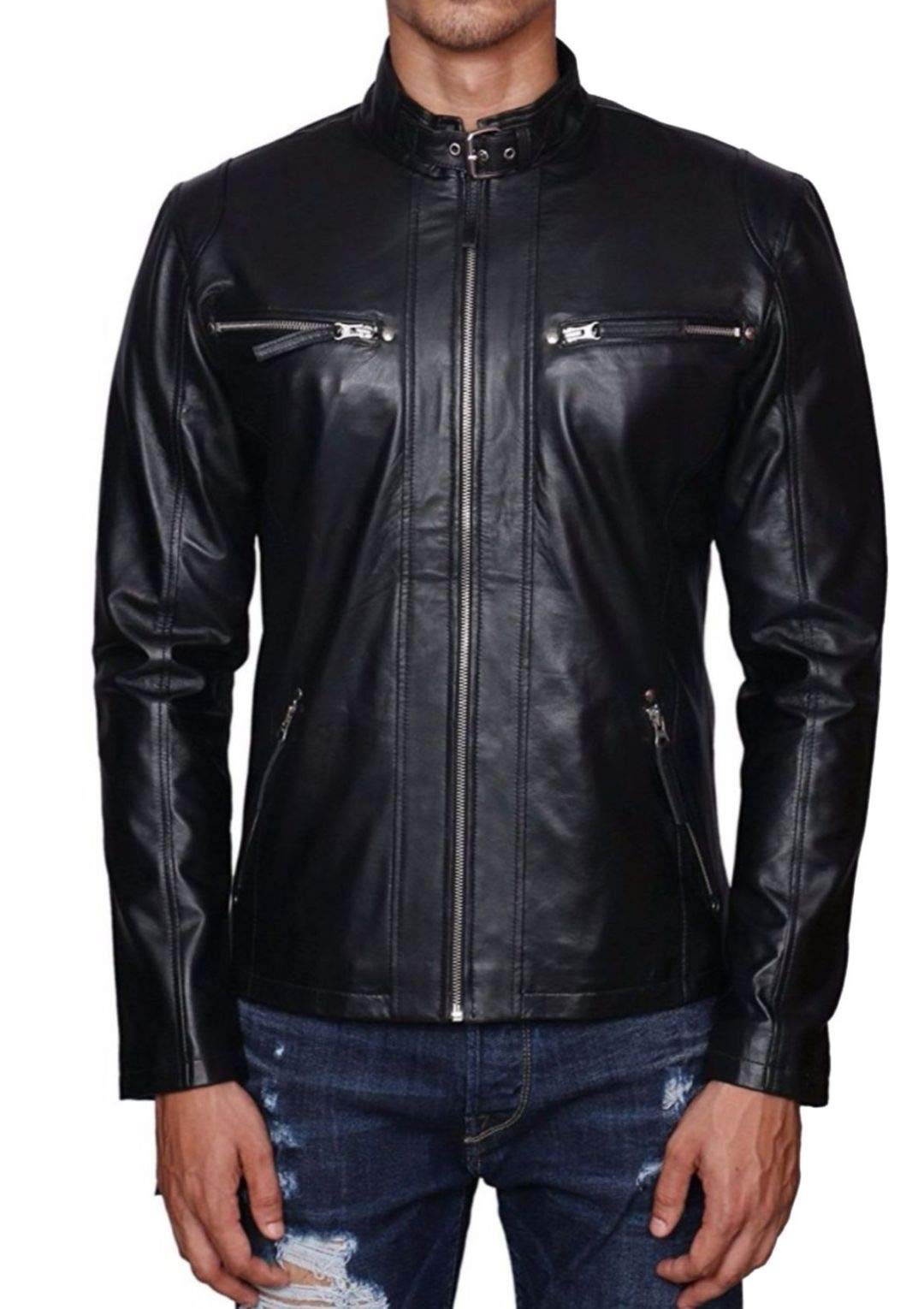 new choice leather Pure Genuine Leather Jacket For Men's (NEWCHOICE-163-Black)-picture-12