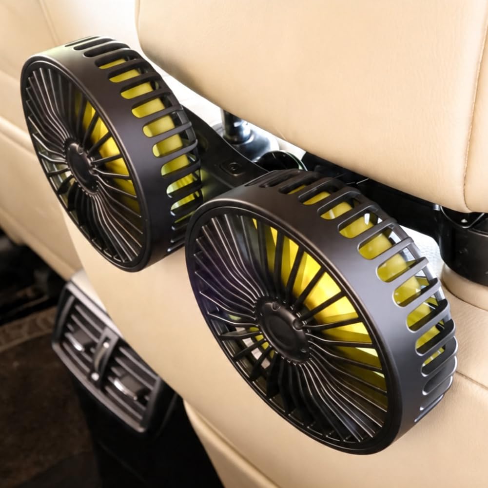 Ventilatore per auto, sedile posteriore, ventilatore a 360°, mini ventilatore a 3 marce, potente ventilatore silenzioso, per casa, ufficio, auto, sedile posteriore