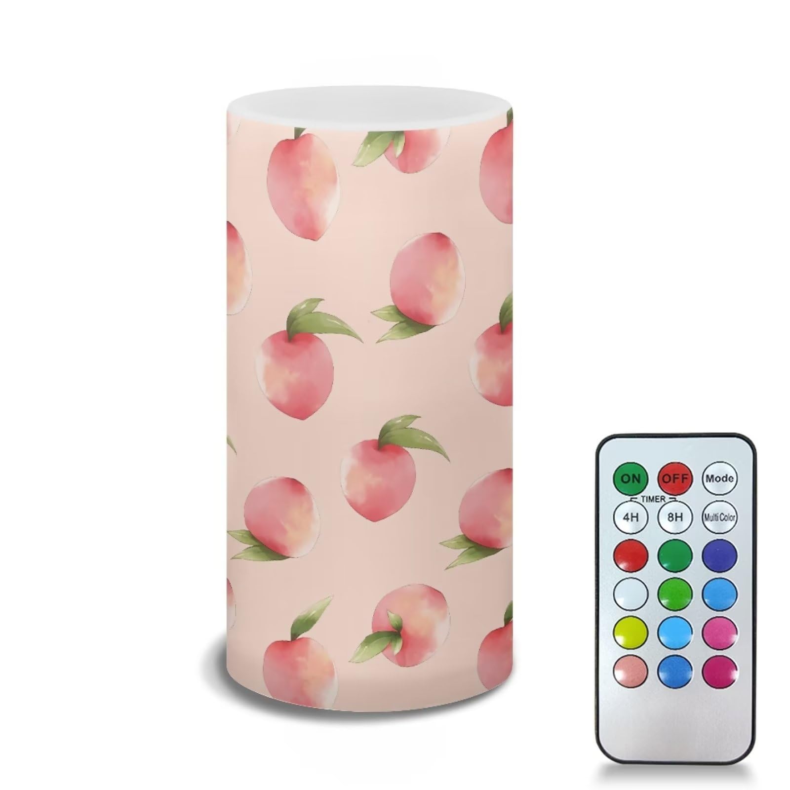 Xoenoiee Peach Fruit Print Flameless LED Battery Candles Pillar Fake Candles with Colored Light 4H 8H Timer Remote for Party Decor