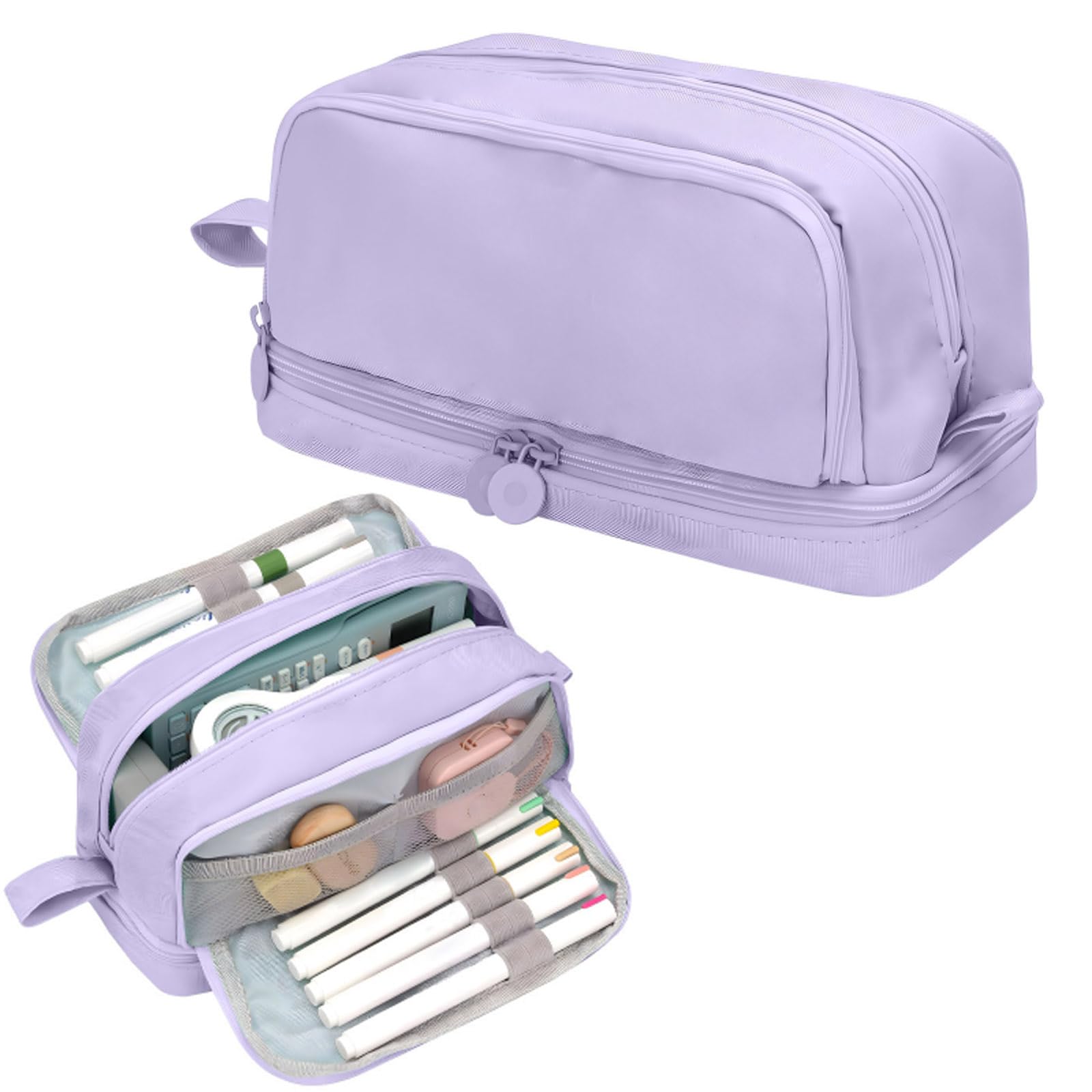 Hittriu Purple Pencil Case Girls & 6Pcs Sticky Note Set, 4 Compartments