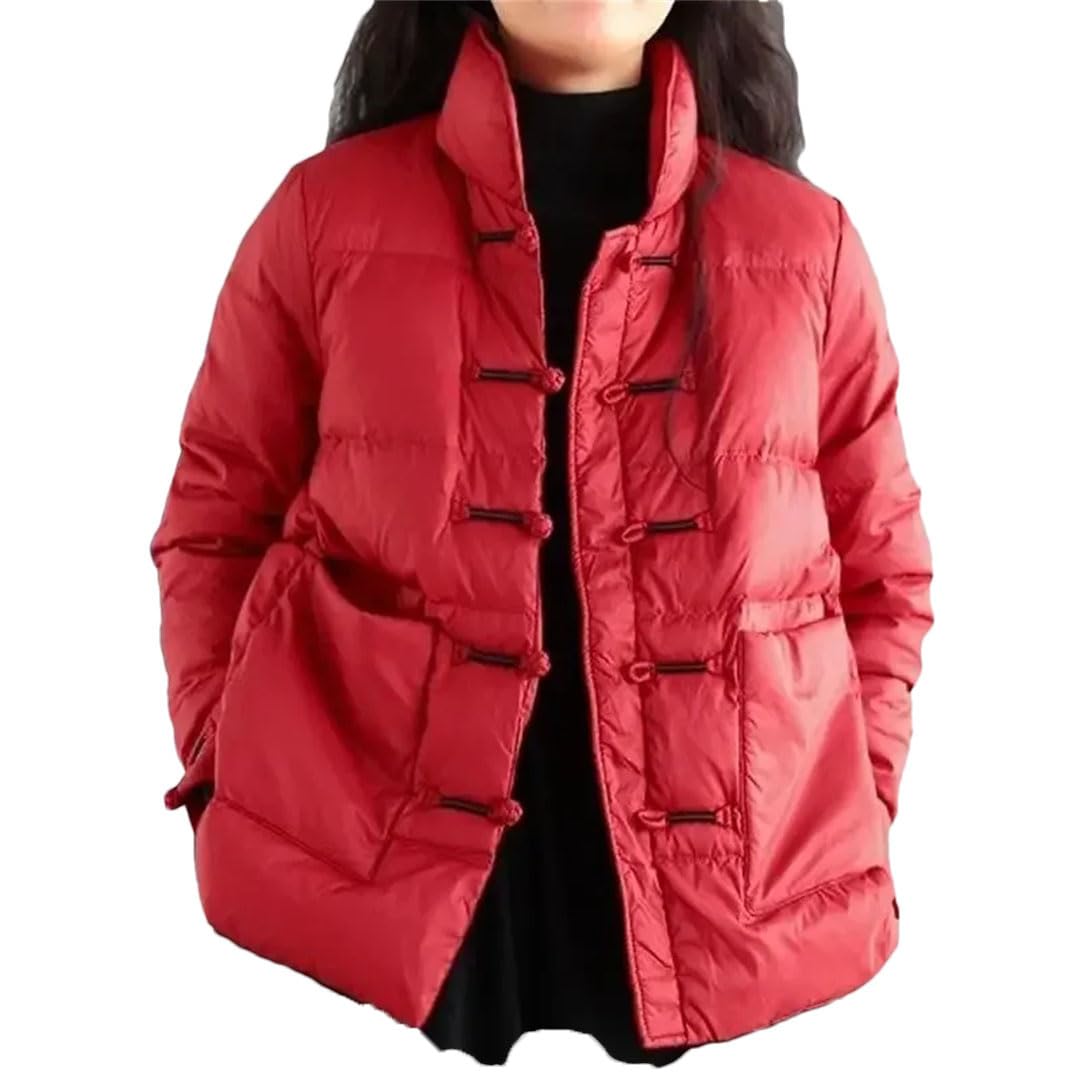 Damskie pikowane wyściełane płaszcze z kaczego puchu kurtki gruba wyściółka koreańskie ubrania czerwone wino 3XL, czerwony (wine red), 3XL