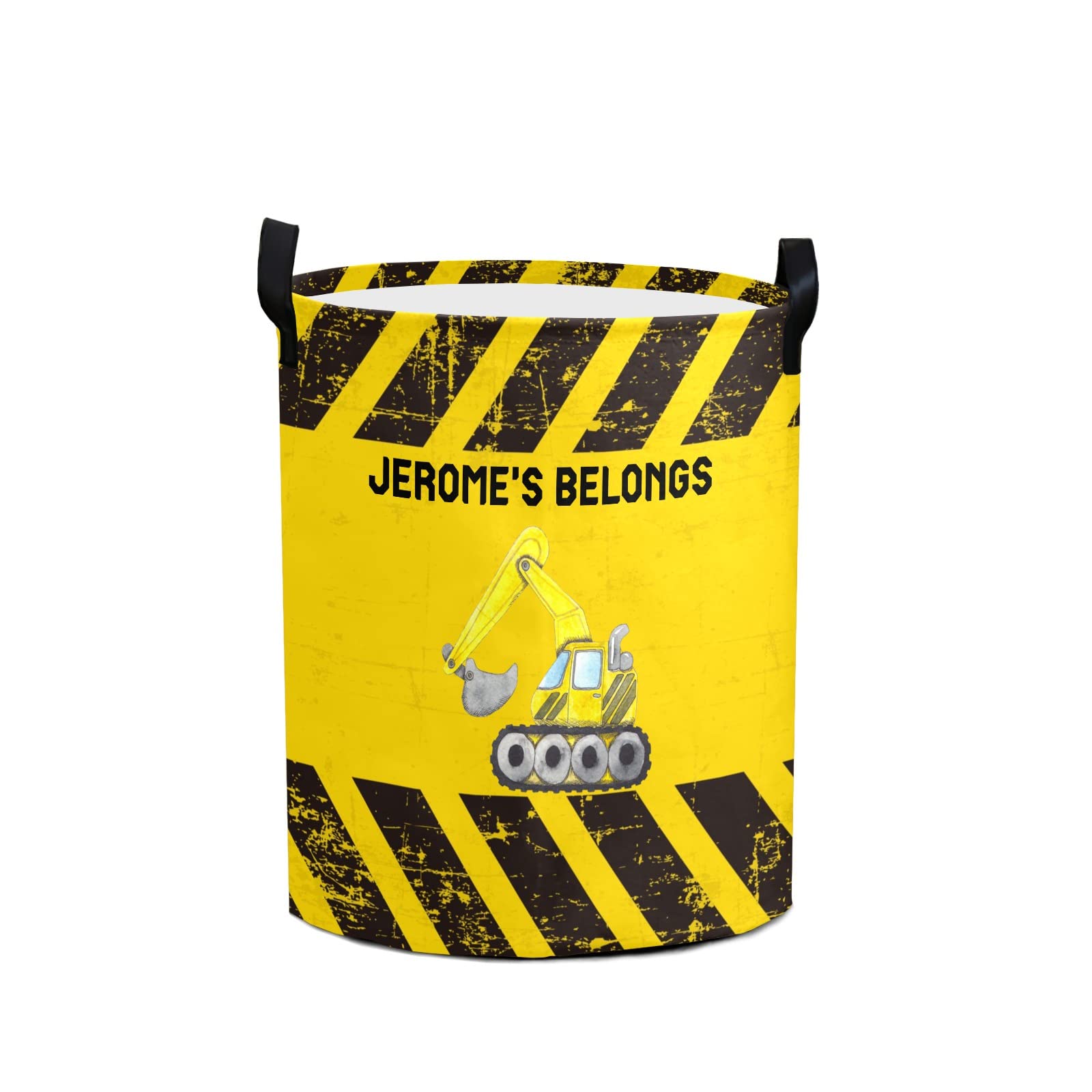 Custom Name Watercolor Excavator Digger Collapsible Laundry Basket, Laundry Hamper with Handles Waterproof Oxford Laundry Hamper Household Organizer Basket