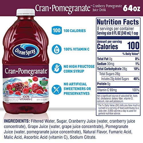 Image of Ocean Spray Cran-Pomegranate Cranberry Pomegranate Juice Drink, 64 Fl Oz Bottle (Pack of 8)