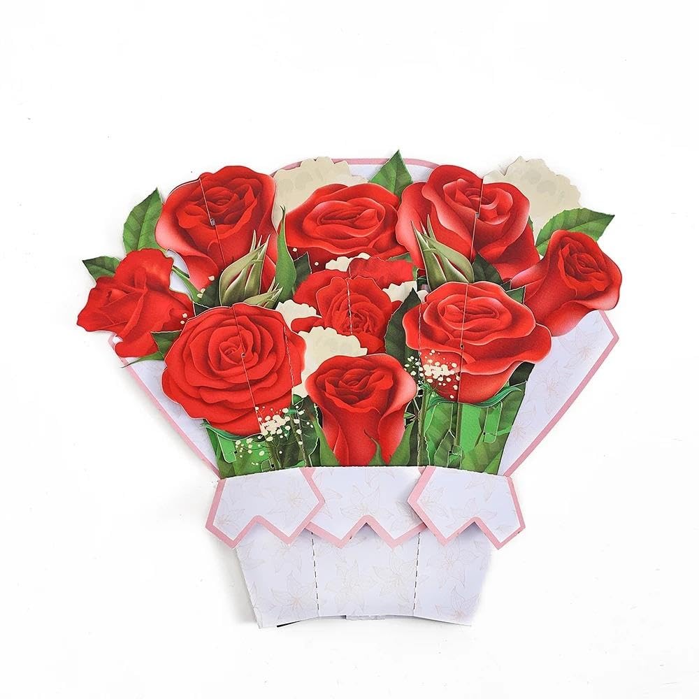 Tarjeta de felicitación 3D con Ramo Rosas Rojas for cumpleaños