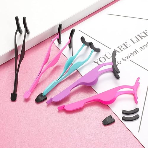 3 In 1 Eyelashes Curler Set With 6 Extra Replacement Refill Pads, Long-Lasting Natural Lashes Applicator Tool,Curved Diy Makeuptweezers For False Lashes, Stainless Steel,Application And Removal(Black) #TOP7
