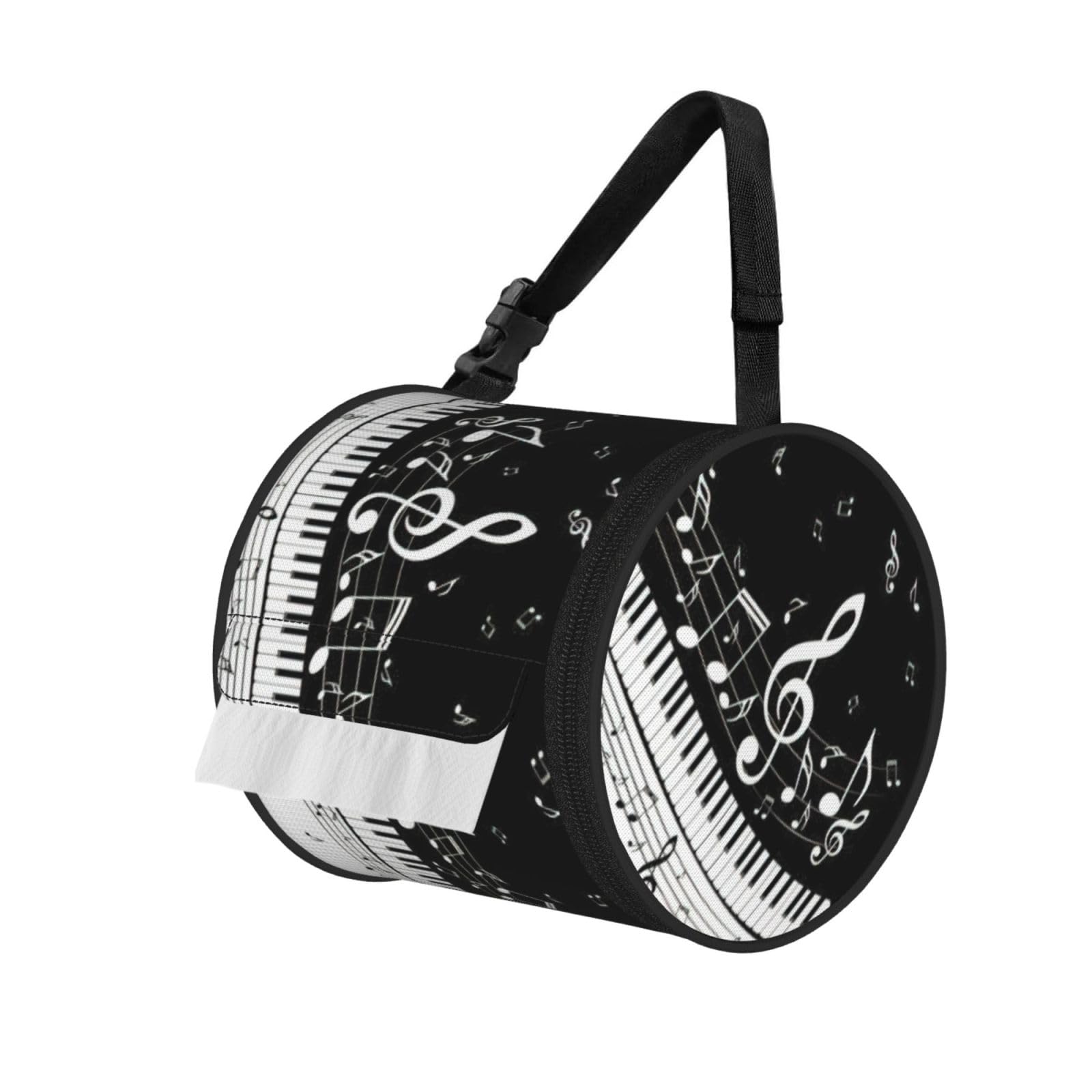 Piano Keys with Musical Notes Printed Hanging Tissue Organizer, Smooth Zipper Oxford Cloth Roll Holder for RV Bathroom Desk