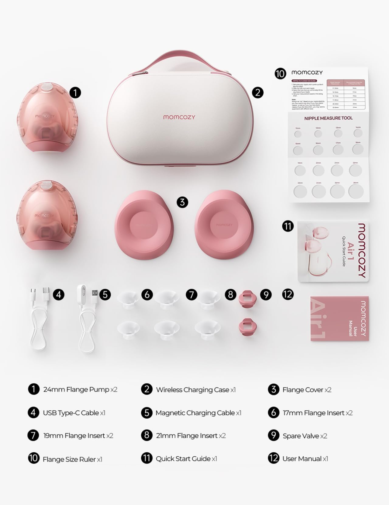 Momcozy Air 1 Sacaleches Ultra Fino, 180 ml Extractor De Leche Materna Manos Libres Con Estuche De Carga Inalámbrica, Control Por App, Modo Automático, Alerta De Depósito Lleno