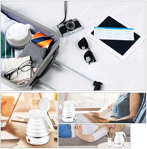 Miniatura 5 de UpdateClassic Pequeña caldera eléctrica plegable del viaje, caldera plegable portátil de la agua caliente 0.6L para el té del café (blanco)