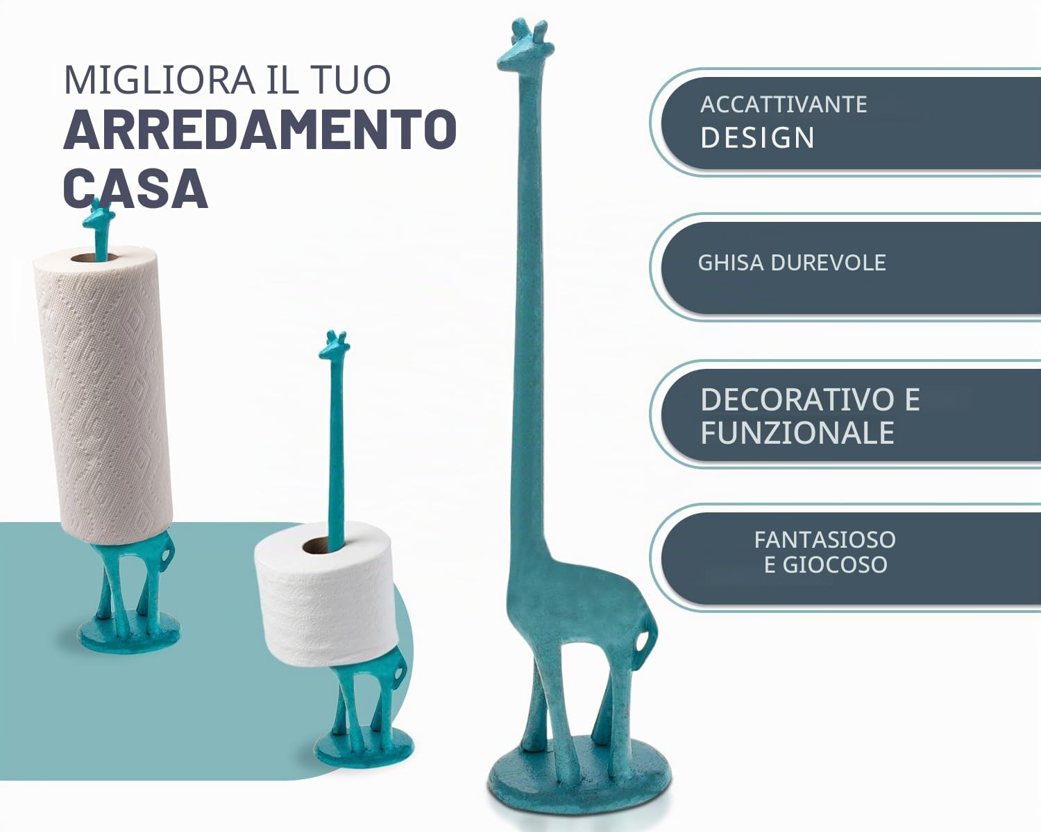 Portarotolo per carta da cucina o portarotolo per carta igienica autoportante - Portacarta in ghisa a forma di giraffa - Portarotolo per carta igienica da bagno o portarotolo per carta da cucina da