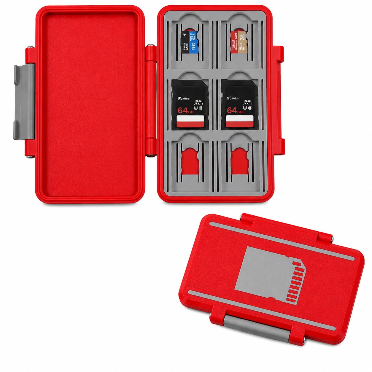 memory card case holder | sd card case holder | anti-shock and hard case memory card storage organizer, hard shell storage box for sd card & micro sd card | 6 slot (red)