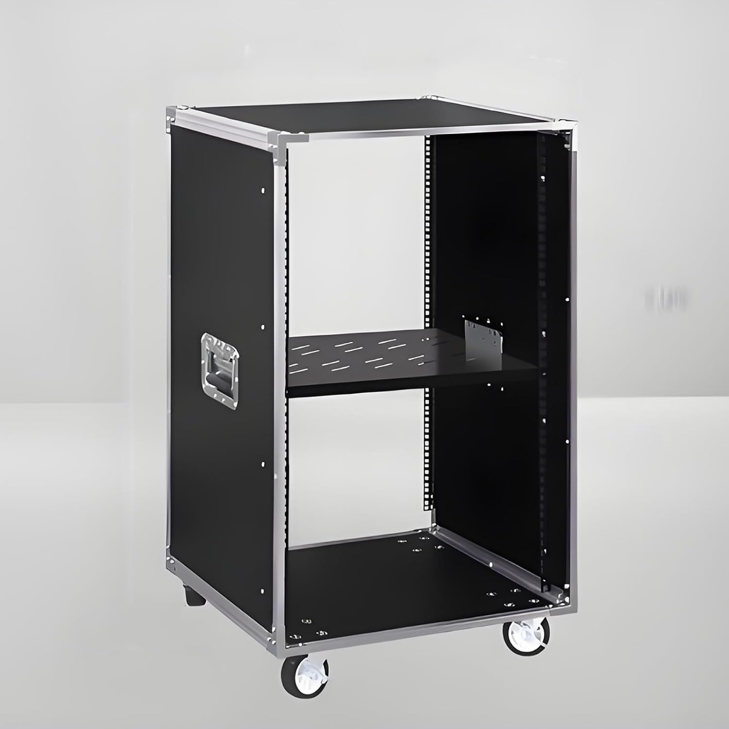 5 Tier HiFi Media Stand with Caster Wheels – Multi-Layer Floor-Standing AV Shelf & Network Server Rack – Stylish Black Media Storage Cabinet for Home Theater and Audio Systems