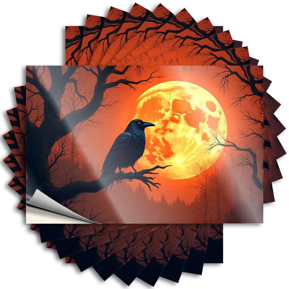 Sticker Patio Bar Accessories Custom Stickers, Bottle Waterproof A Raven Perches On A Branch Under A Full Moon for Hydro Flask | Cute Vinyl Decals for Best Holiday Gift(12X18CM)
