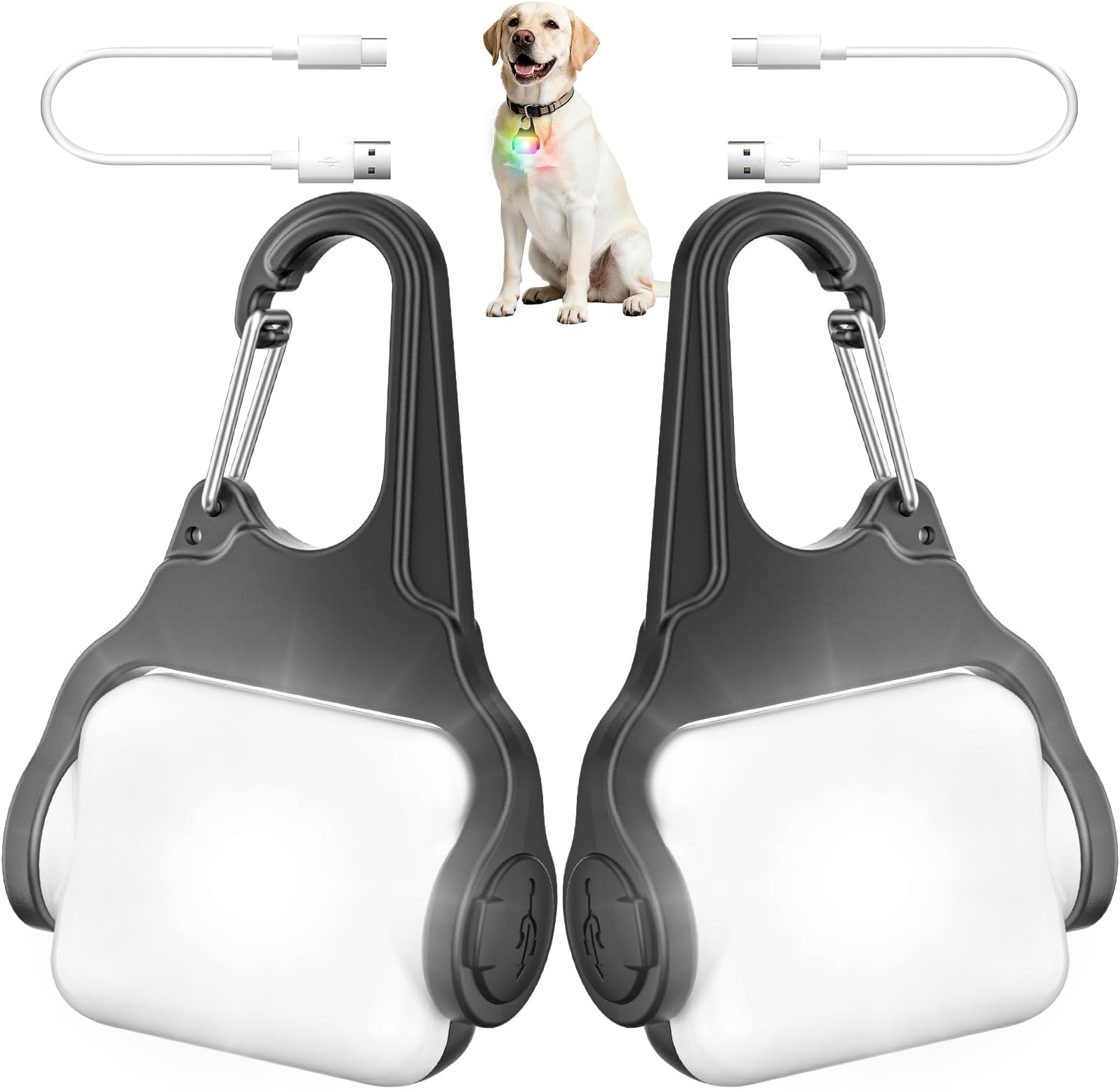 BLBS Rechargeable Dog Collar Light -3 Modes Dog Light, IP65 Waterproof Dog Walking Light, 50LM Dog Lights for Night Walking, Running, Camping, Climbing, Bike, 2 Pack
