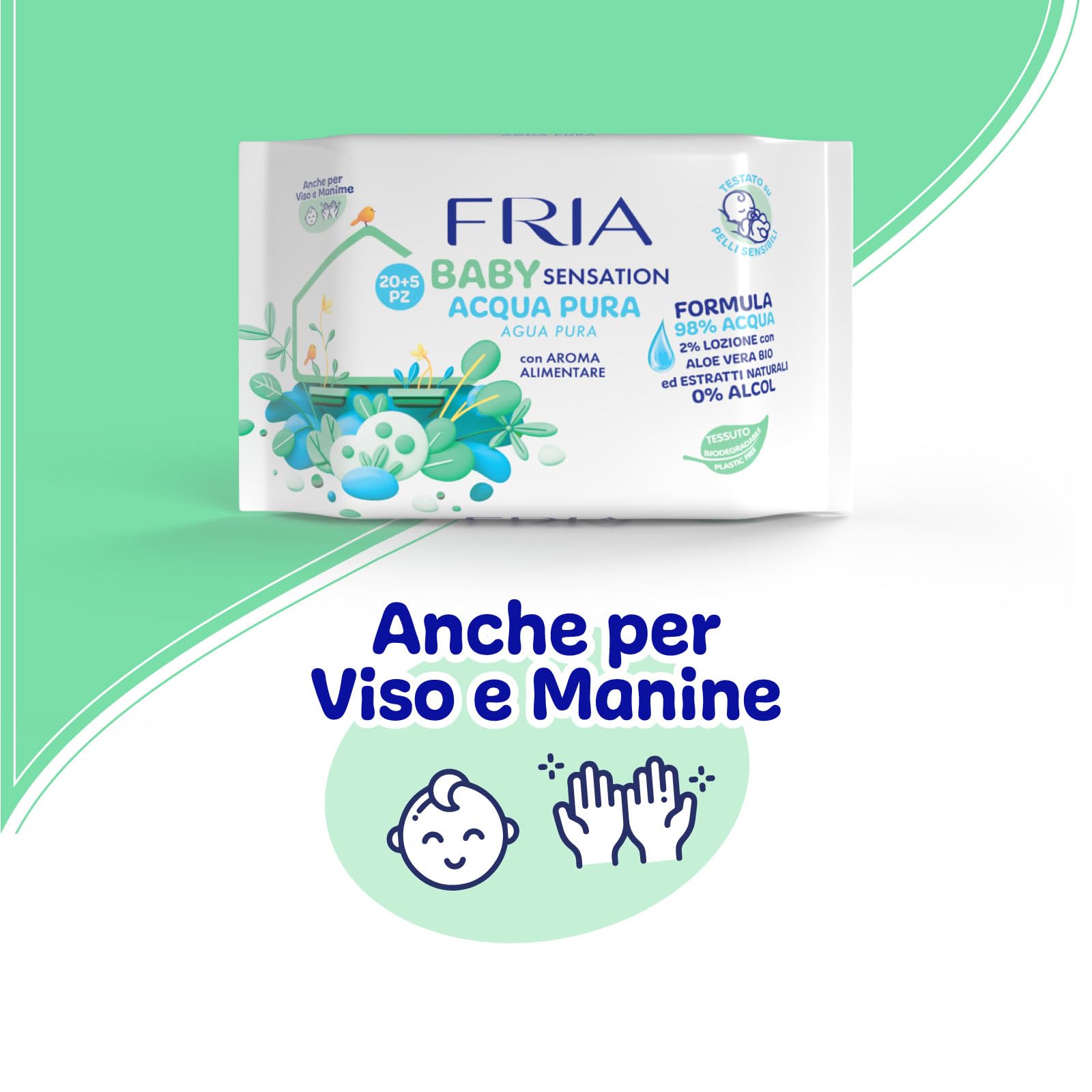 Fria Baby Salviette per Cambio Pannolino 98% Acqua Purificata 20+5 Confezione Pocket