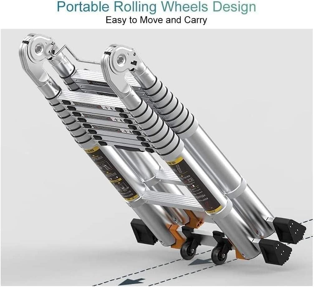 Telescoping Ladder,Telescoping Telescopic Extension Portable - Collap Multi Purpose A Frame Folding Telescopic Ladder with Support Bar Aluminum Telescoping Ladder for Household Use 330 Lbs C