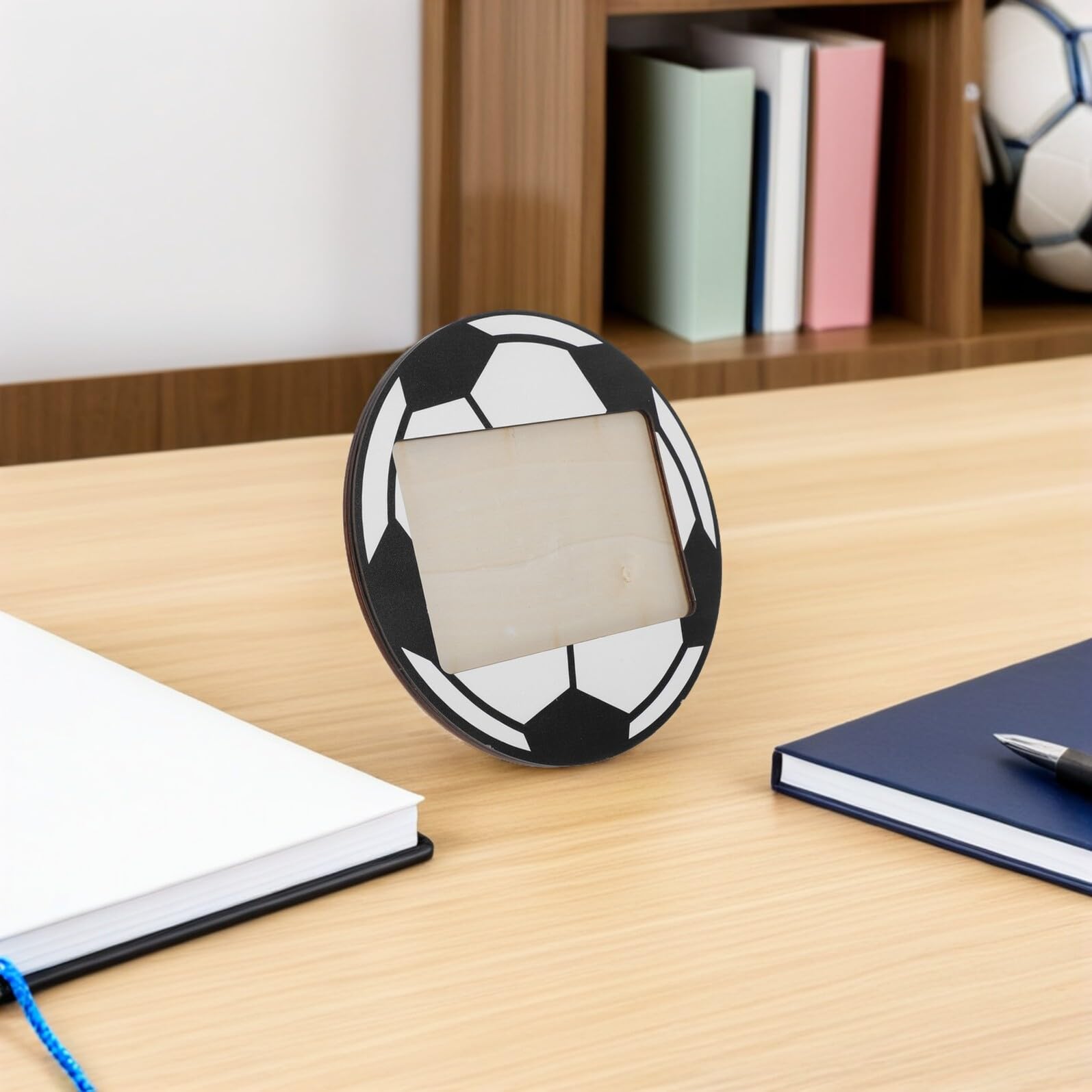 Marco de Fotos de Madera Temática Fútbol 6 Piezas 6 X 4 Pulgadas Soporte para Exhibición de Fotografías Decoración de Mesa Rústica Adecuado para Fiestas y Recuerdos