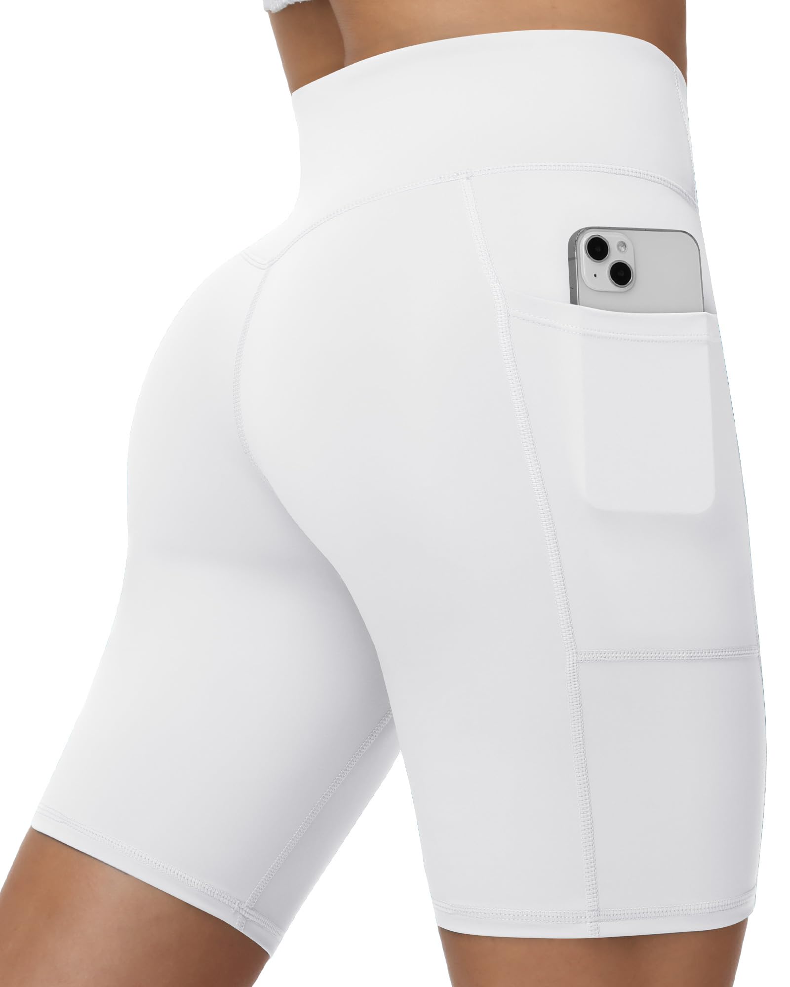 Runhit Radlerhose Damen mit Taschen, Blickdichte Kurze Leggings, Hohe Taille & Bauchkontrolle Gym Shorts, Po Anhebende Sporthose für Yoga Fitness Running Tennis