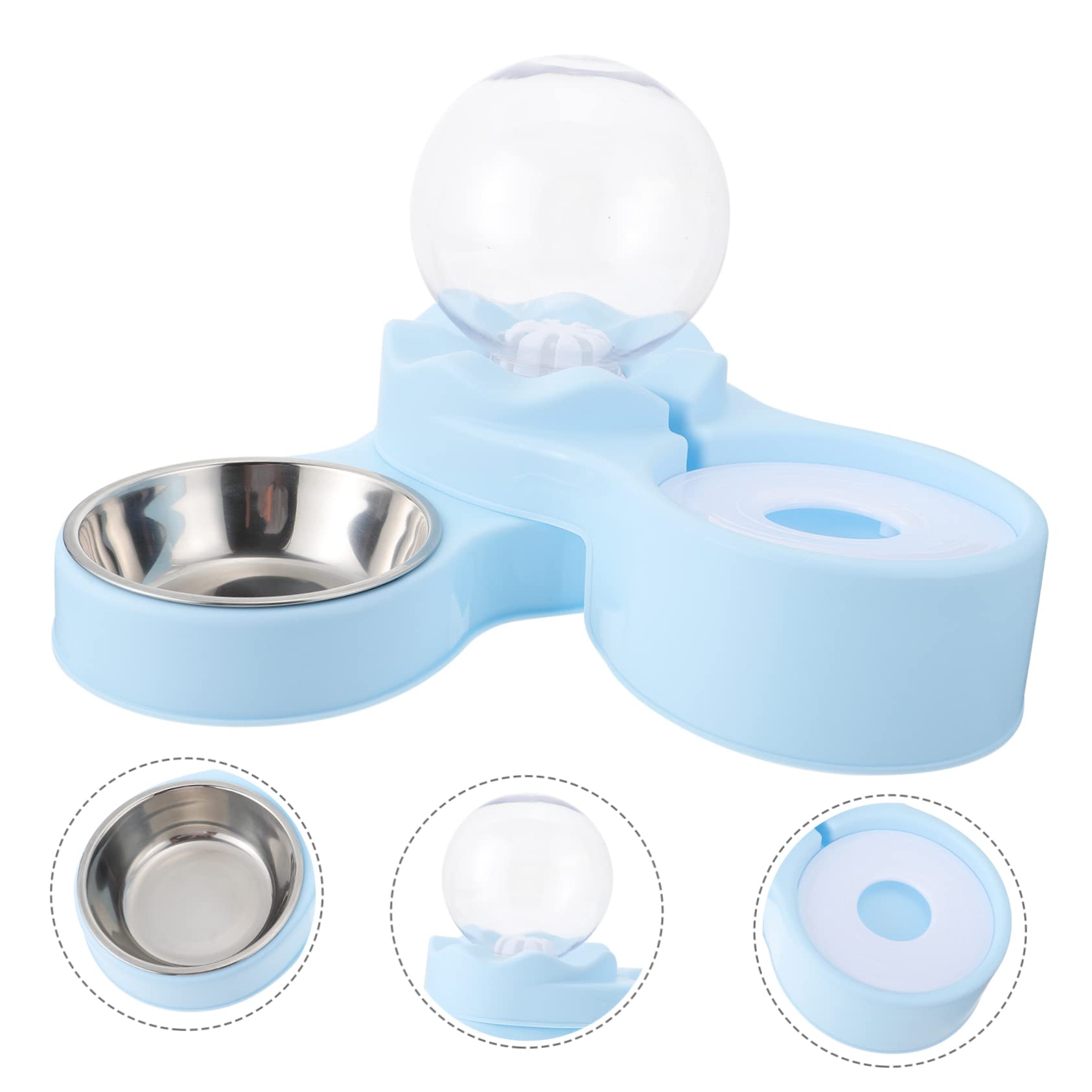 Distributeur D'eau pour Chat à Double Gamelle Bleu en P et Acier Inoxydable