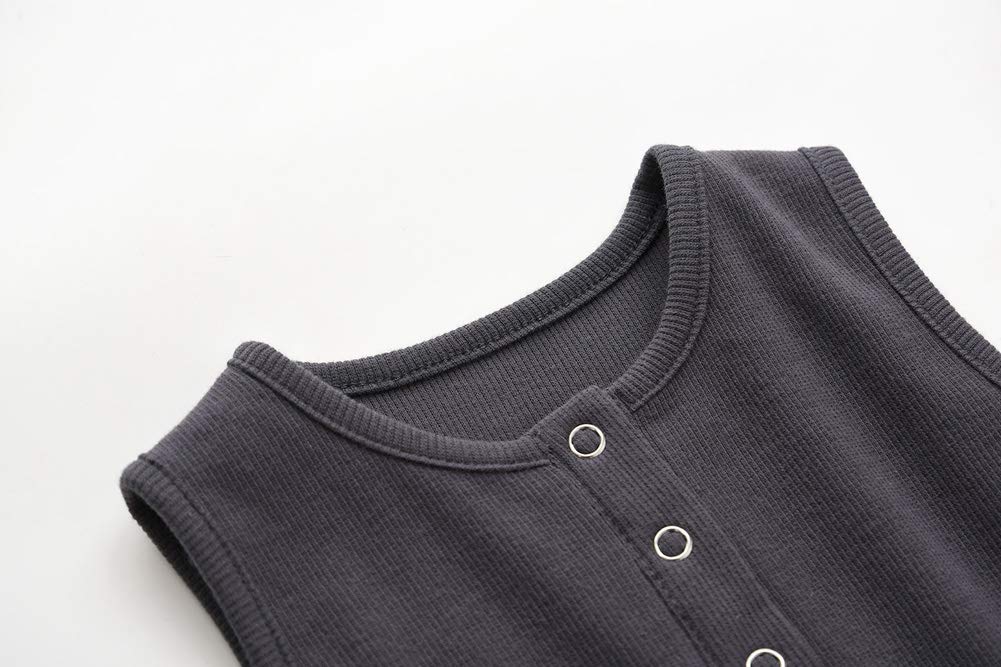 Teach Leanbh Baby Romper Cotton Sleeveless Button Down One Piece Linen Jumpsuit Coverall 3-24 Months (Dark Grey, 12-18 Months)