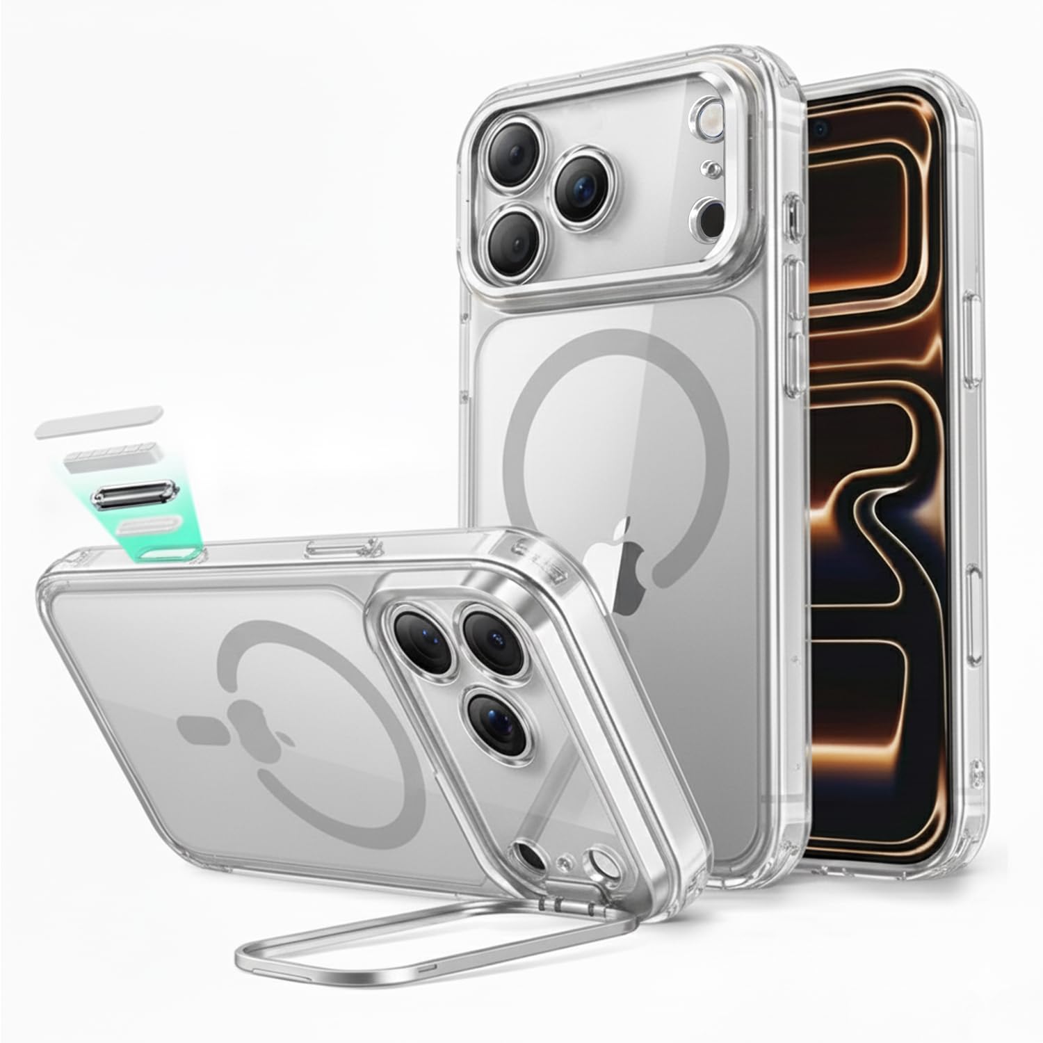 GADGGET Gear Magnetic Magsfe Cover Case with Stand Compatible with iPhone 17 Pro Max | Original Silver Color Cover Case Back Hard Antidrop | Camera Protection | 360 Degree Protection