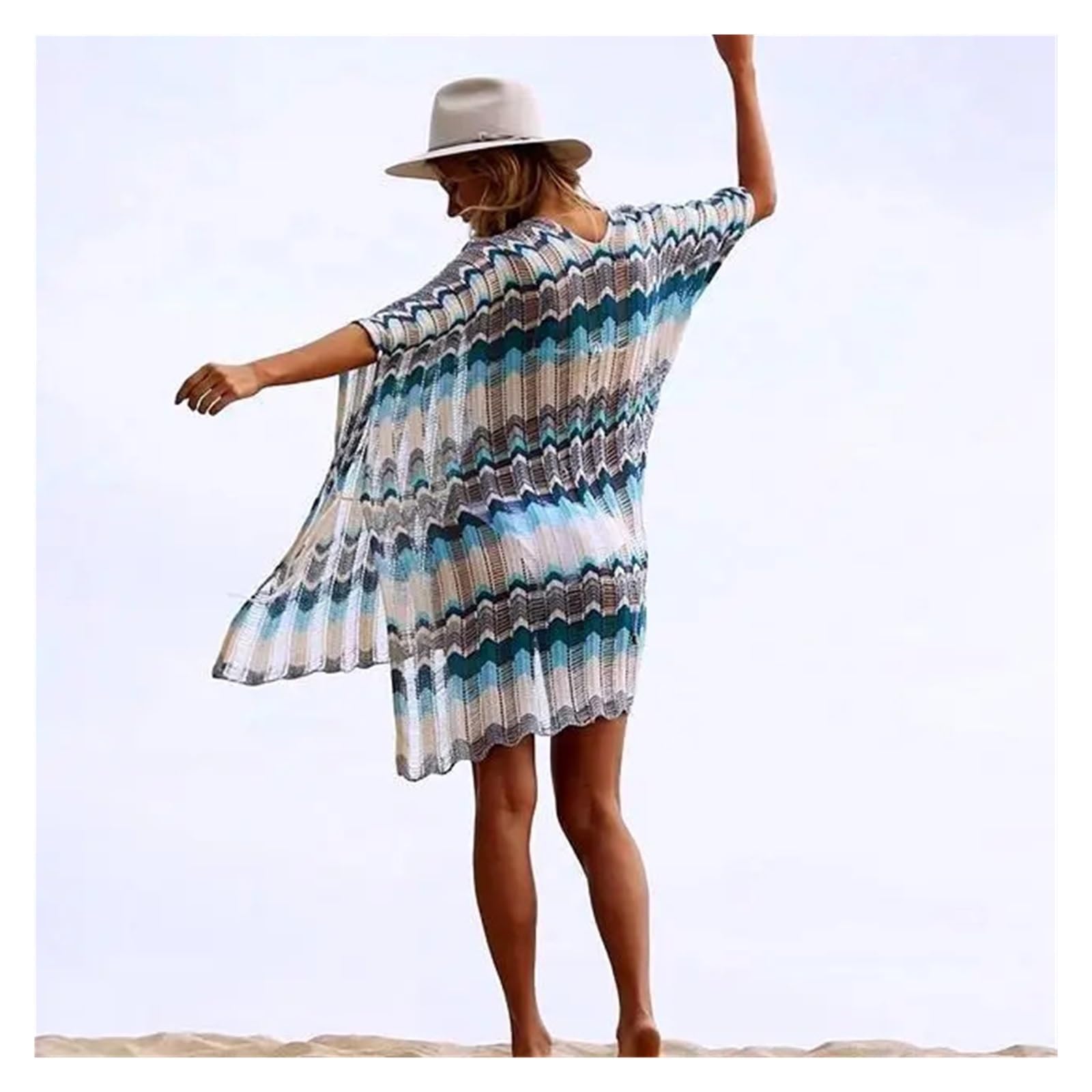 Copricostume Donna Mini Abito Tunica in Cotone all'Uncinetto da Donna, Copricostume, Bikini, Collo, Allacciatura, Estivo, Vestido, Spiaggia(Pink)