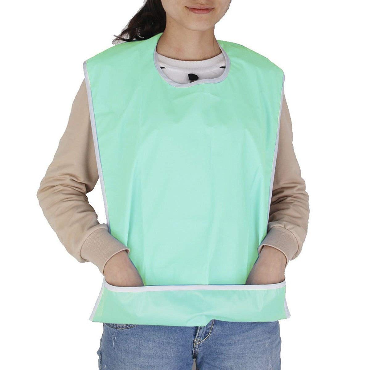 NUOLUX Bib for Elderly Waterproof Mealtime Bib Protector Aid Apron (Light Green)