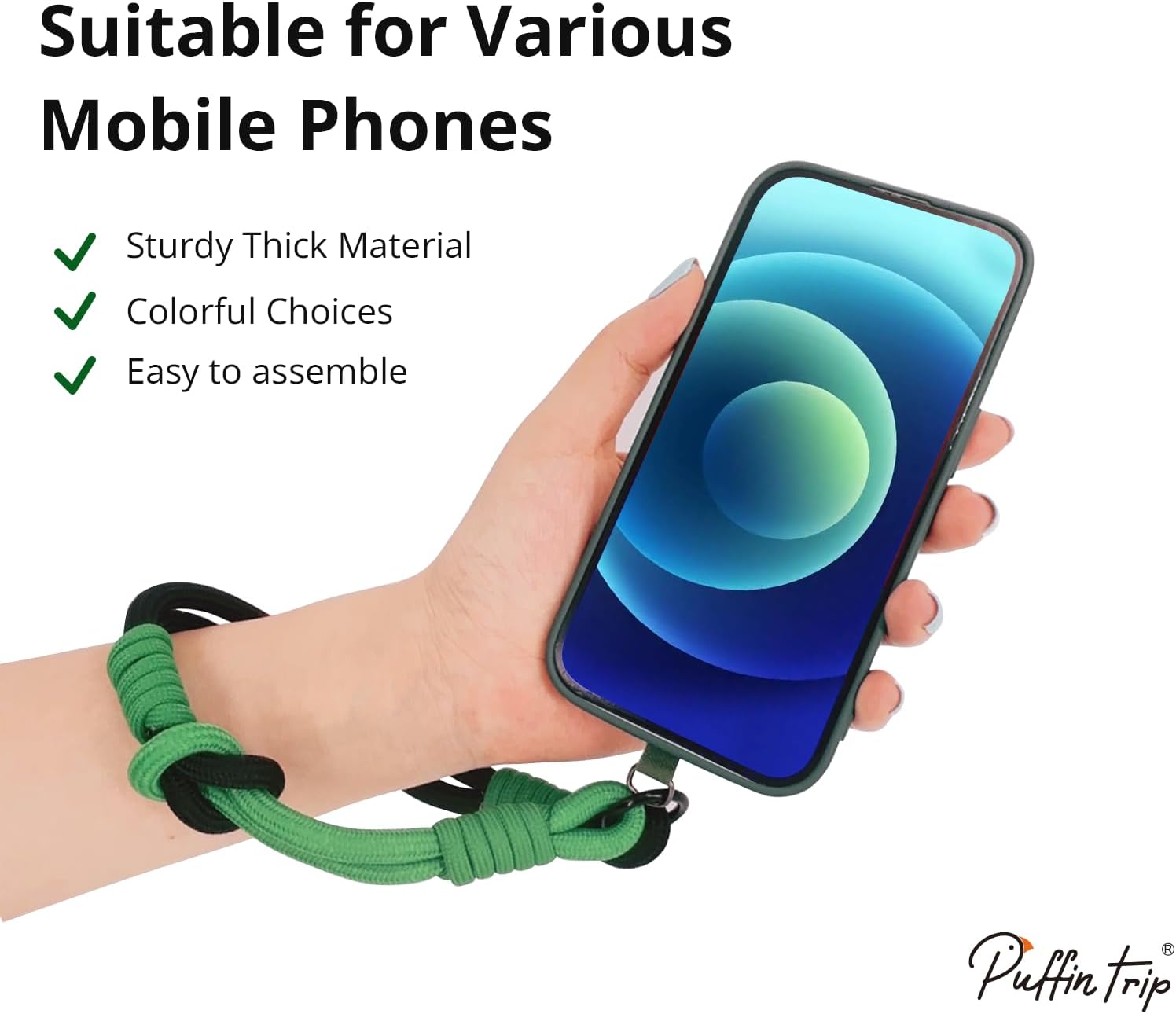 Cell Phone Wrist Strap Lanyard Handmade Phone Holder Keychain Wristlet Anti Loss Slip-resistant Terylene Colorful Portable Thick with Tether Tab Compatible for Cell Phone for Women Men, 1Pcs Violet - Image 2