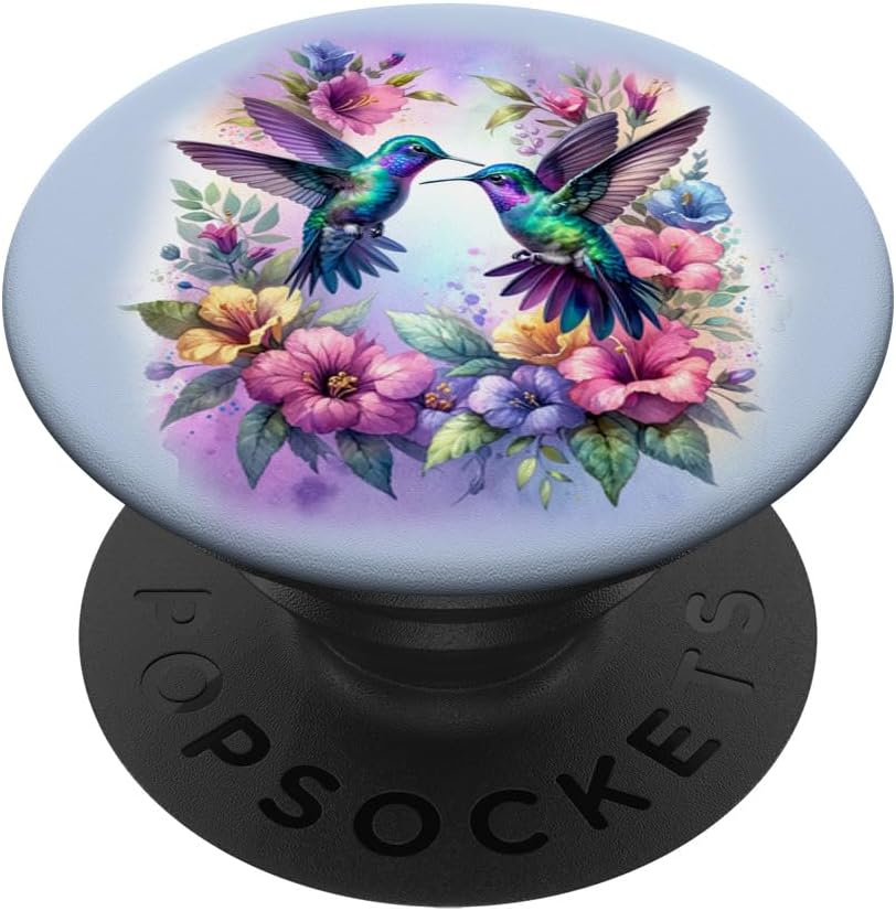 Adorable Purple Hummingbird Flower Cute Birds Floral Purple PopSockets PopWallet for MagSafe