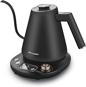 Elite Gourmet EKT3001 Chaleira elétrica digital, 1 litro, aço inoxidável 304, temperatura programada, função de manutenção de aquecimento, sem fio, base de 360°, desligamento automático