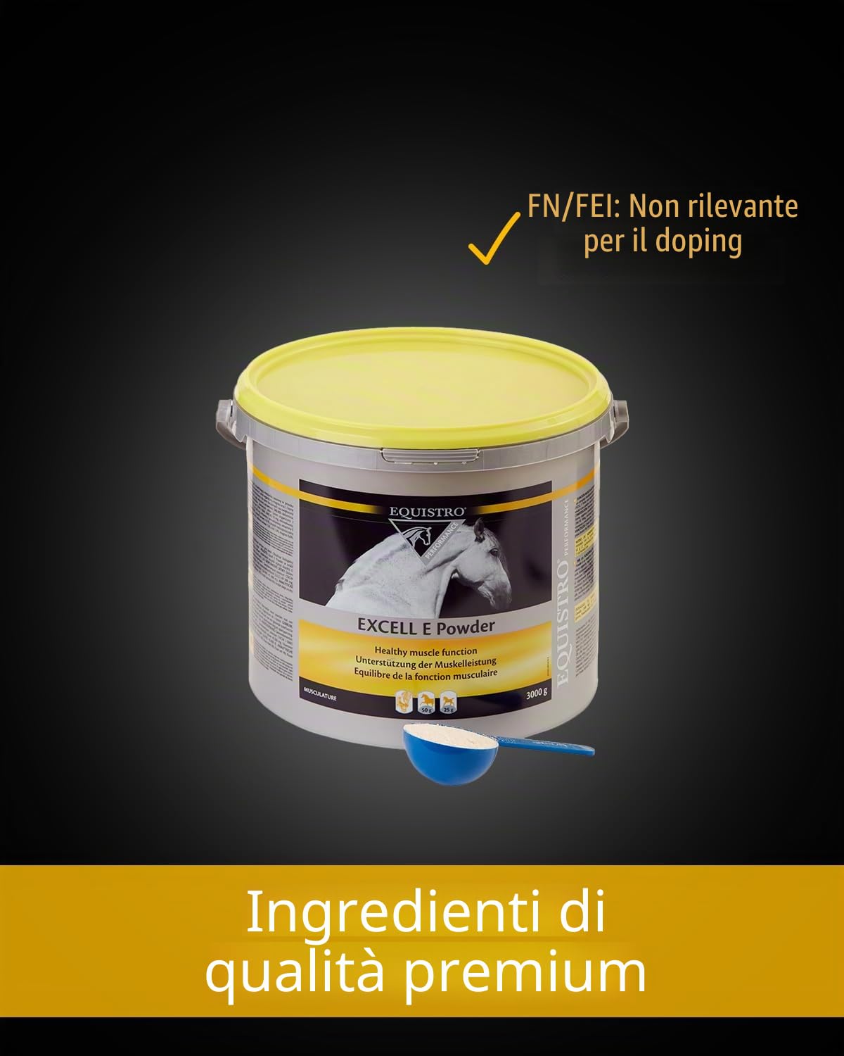 Equistro Excell E Powder 3 kg, complemento di mangime per cavalli