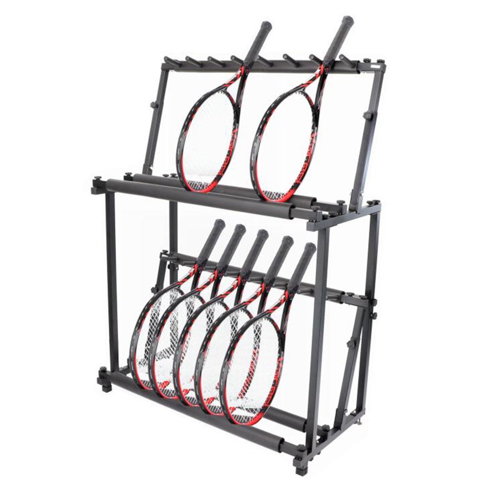 Soporte para raquetas de tenis de 2 niveles, el expositor negro para pistas