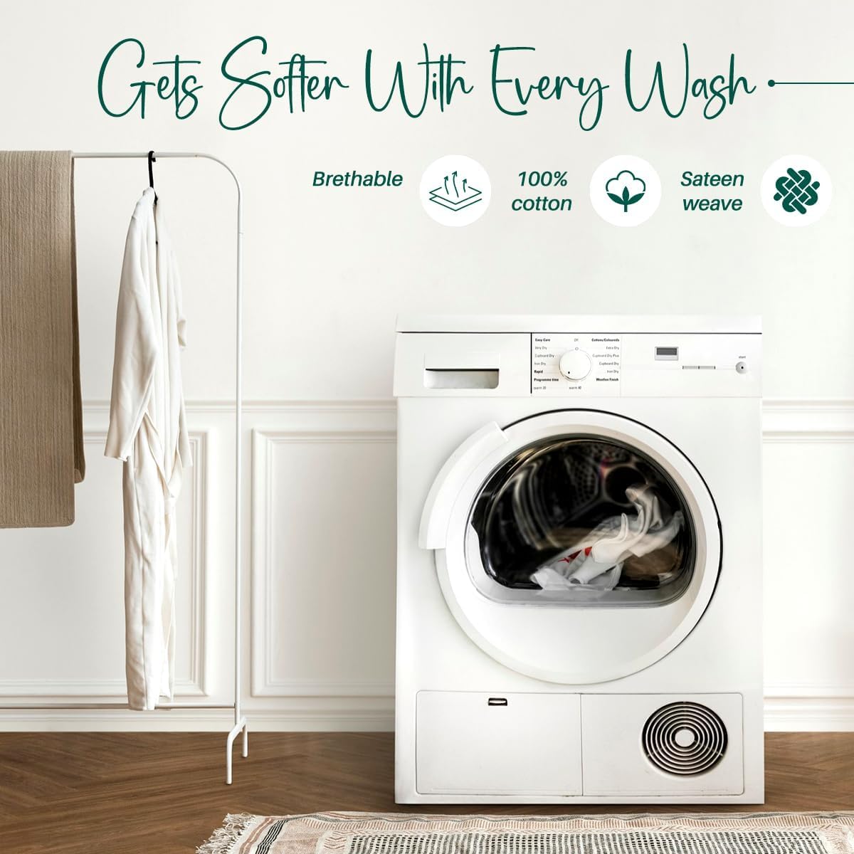 The Bishop Cotton Queen Sheet Set, 1000 Thread Count Egyptian 4 PC Cotton Sheets Queen Size Bed Set, Cooling Sheets 16" Deep Pocket, Satin Soft Bed Sheet & Pillowcase Sets for Hotel & Home - White