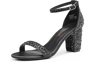 Black Sequin Shoes: Women's Chunk Low Heel Pump Sandals