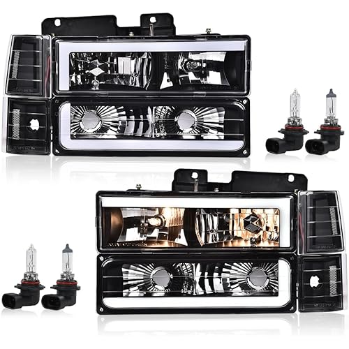 ANDPLAY LED Front Bumper Headlight Assembly w/Bulb Fit GMC C1500 K1500 Yukon 1994-1999 Fit GMC C1500 C2500 K1500 K2500 Suburban 1994-1999 Clear Lens Black Housing Left & Right